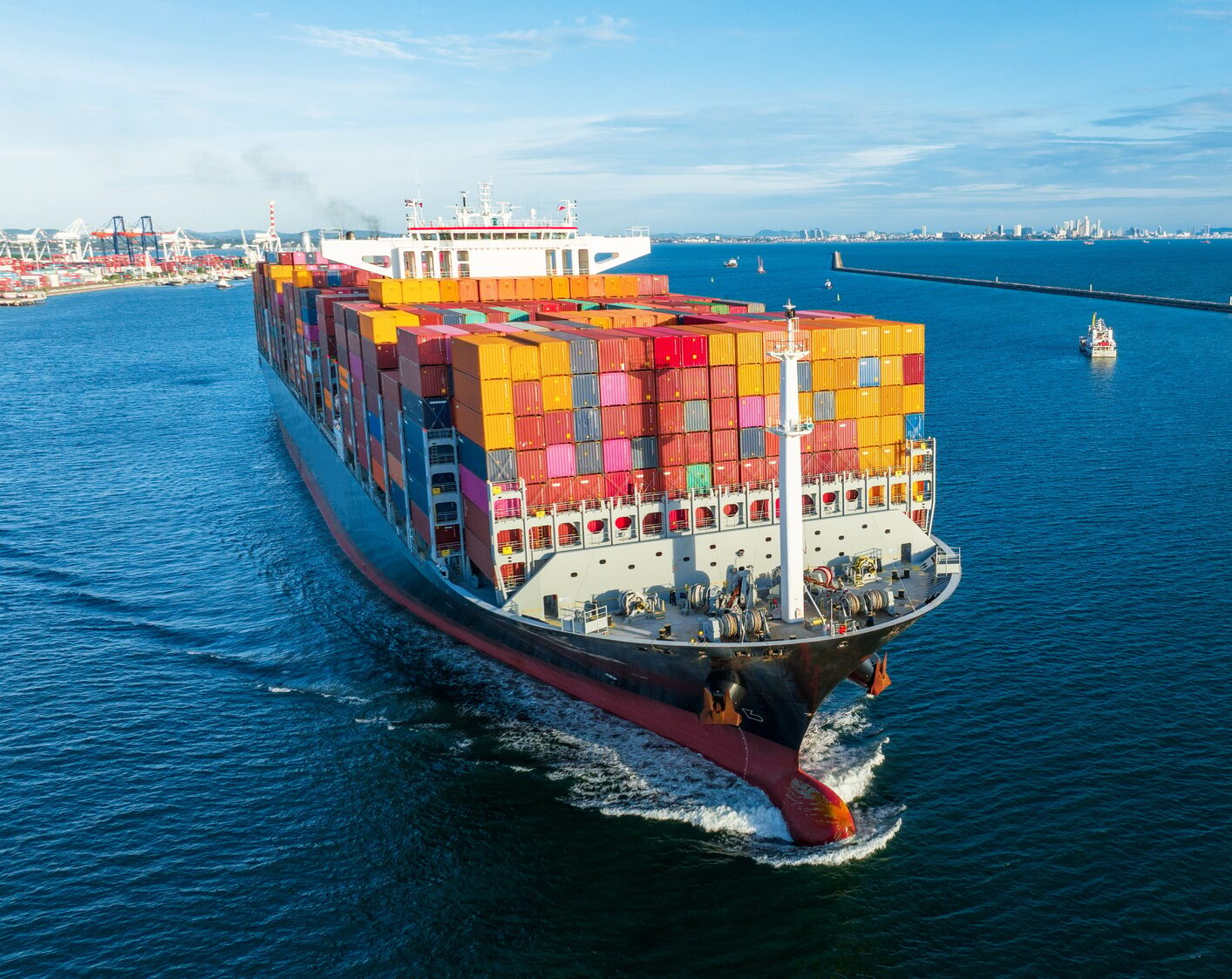 Container ship carry cargo container on the ocean concept logistic service transportation import